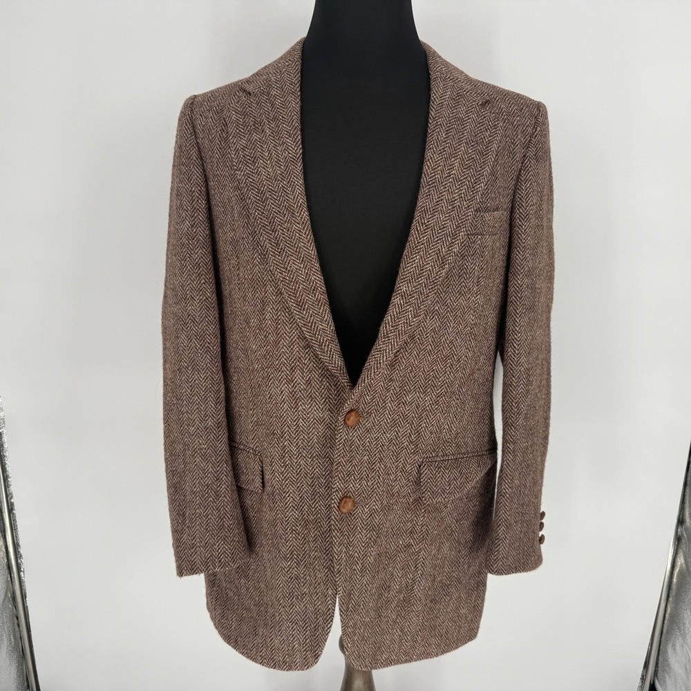 Vintage Harris Tweed Suit Coat Mens Blazer Size 44R Handwoven Pure Scottish Wool - Picture 2 of 6